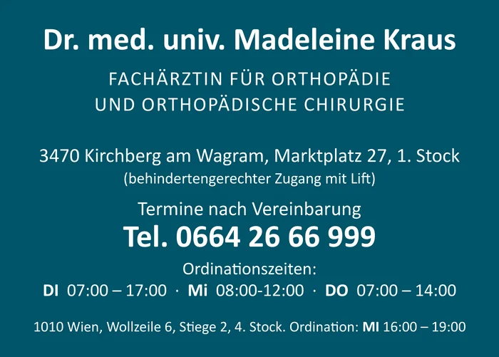 Dr. med. univ. Madeleine Kraus - Fachärztin für Orthopädie und Orthopädische Chirurgie
